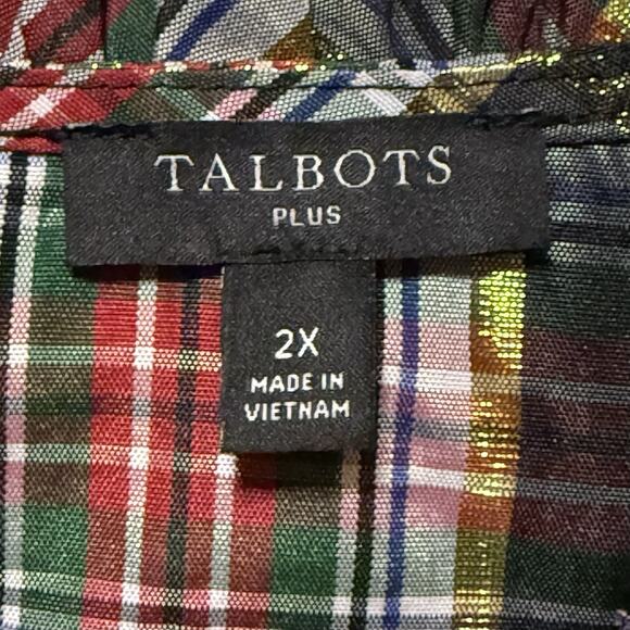 Talbots Plus Bow And Ruffle Neck Heritage Shell Blouse Celebrate Plaid Size 2X - Picture 5 of 14